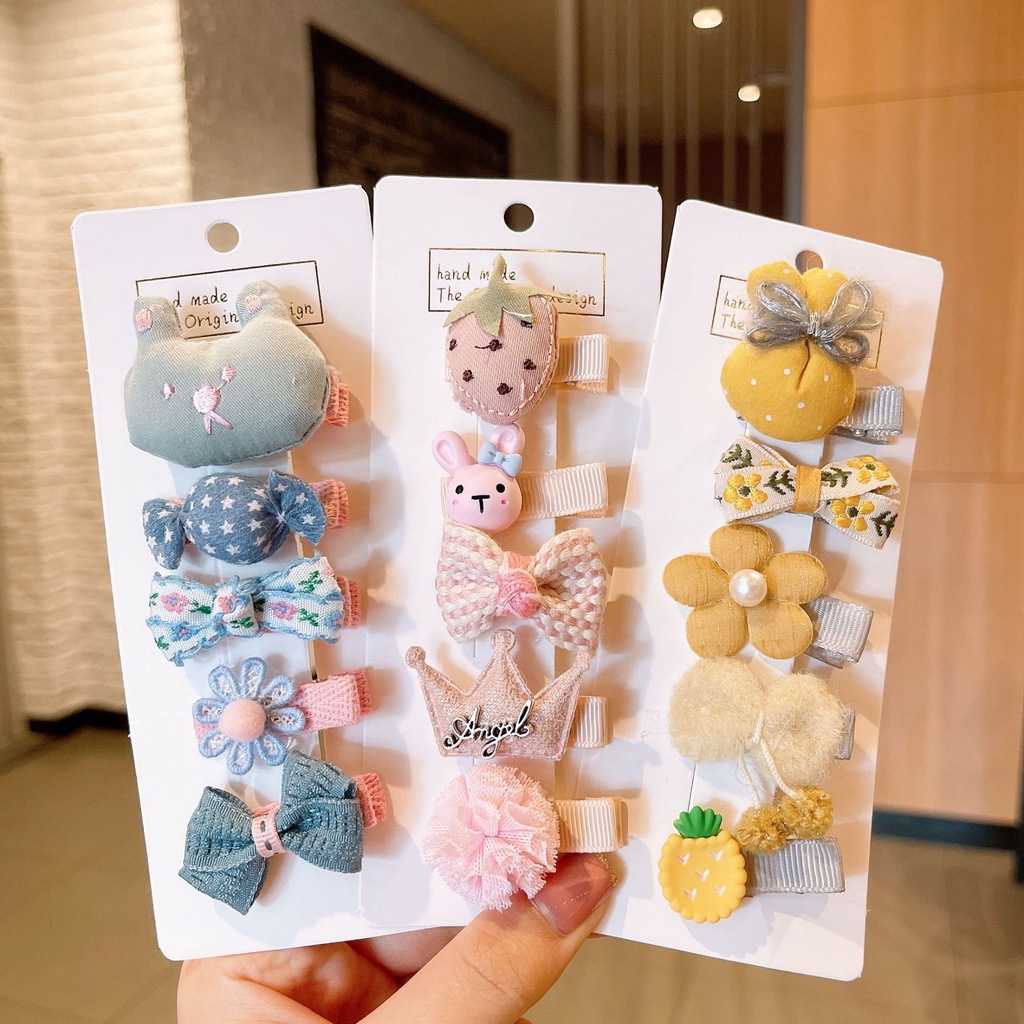 Bộ Kẹp Tóc Nơ Họa Tiết Trái Cây Hoạt Hình Phong Cách Hàn Quốc Xinh Xắn Dành Cho Bé Gái