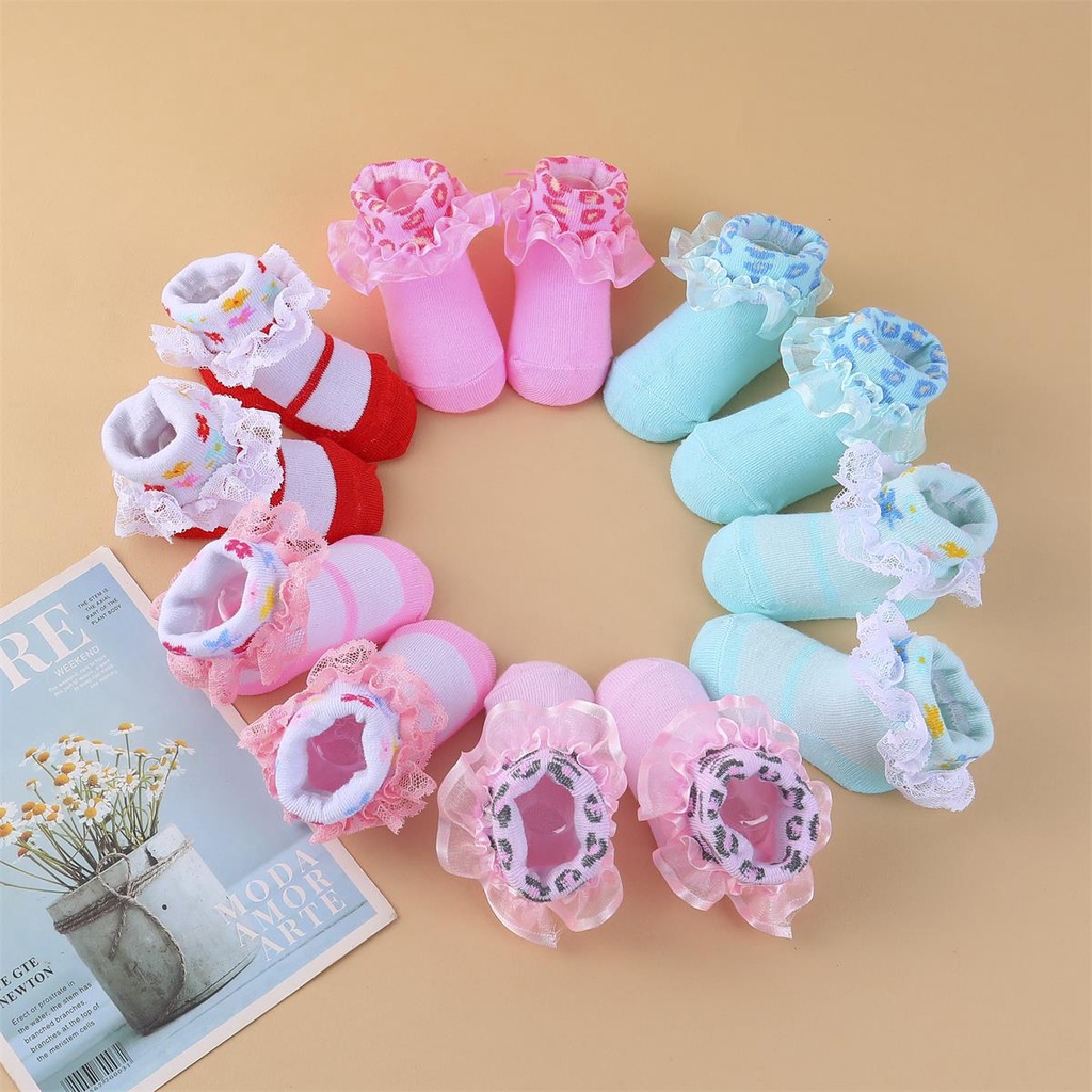 Set 6 Đôi Vớ Nhún Bèo Nhiều Màu Bằng Cotton Dành Cho Bé Gái Sơ Sinh / Bé Gái / Bé Gái Mới Biết Đi / Bé Gái