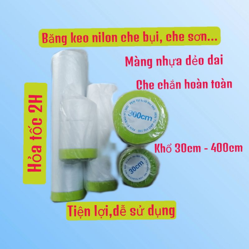 Nilon che bụi, nilon che chắn sơn, băng keo màng nilon che bụi sơn 30cm, 55cm, 110cm, 180cm, 240cm 300cm,400cm