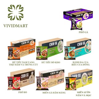 Thùng 15 gói - gói chinsu có thịt thật 7 vị: hủ tiếu nam vang, bò kho, bánh đa cua, phở bò / gà, miến gà / sườn – masan