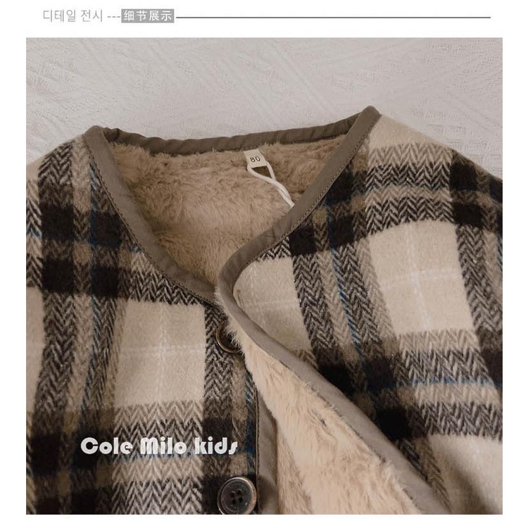 Áo Khoác Len Cotton Lót Lông Cừu Dáng Rộng Họa Tiết Kẻ Sọc Phong Cách Hàn Quốc Thời Trang Thu Đông Mới Cho Bé Trai Và Gái
