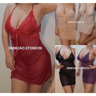 Váy ngủ ren đan dây chéo lưng big size