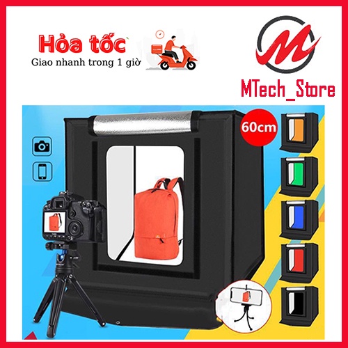 Hộp chụp ảnh sản phẩm 60×60 CM TÍCH HỢP ĐÈN LED CAO CẤP SIÊU SÁNG + TẶNG KÈM 6 PHÔNG NỀN