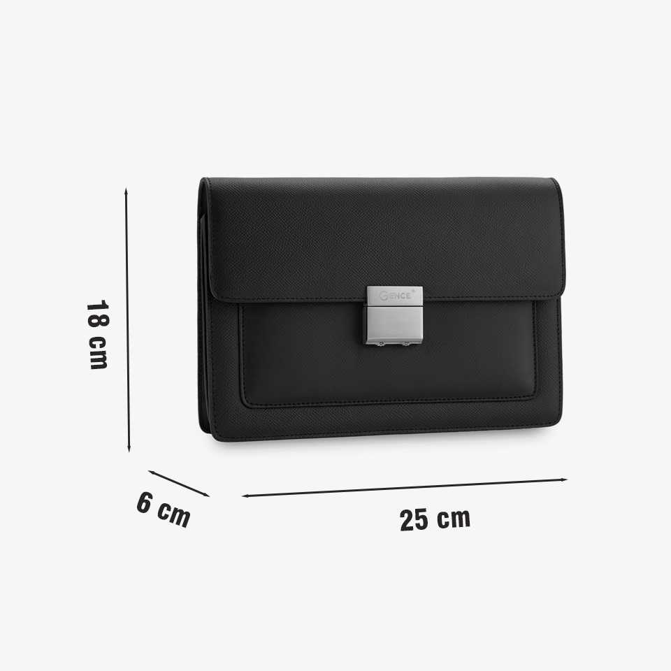 Clutch Nam Khóa Số Cao Cấp Da Bò Epsom CK18 Màu Đen