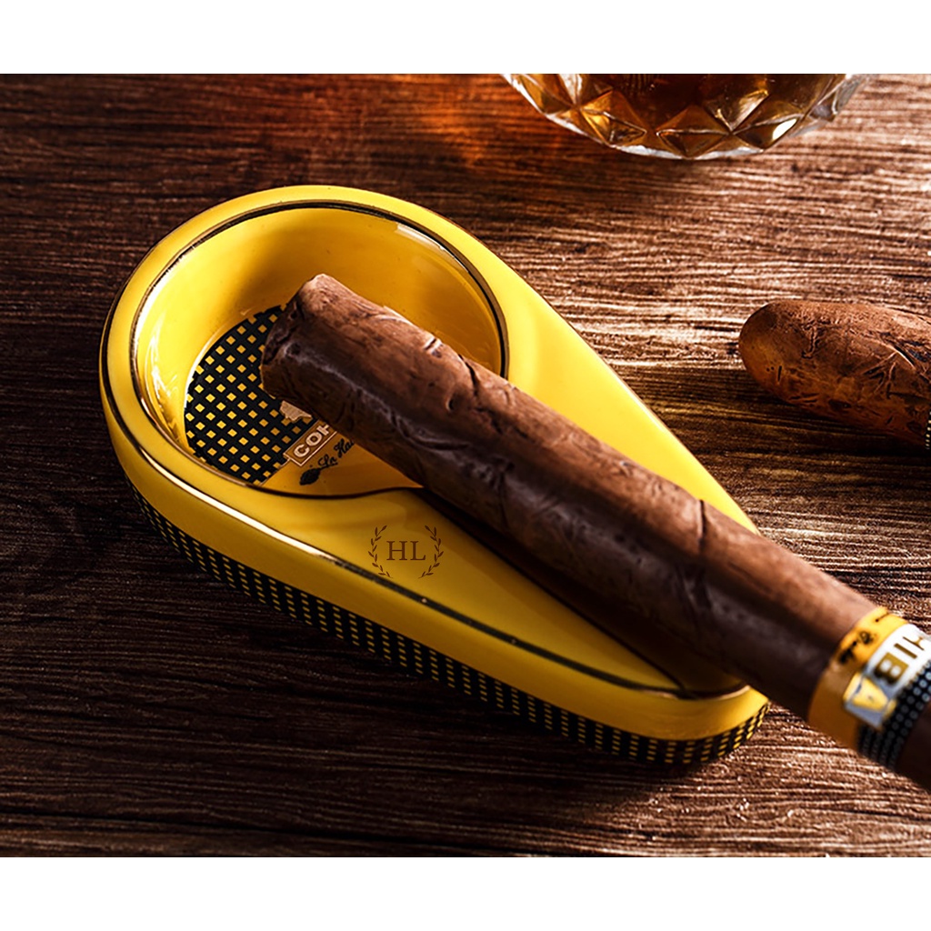 Gạt tàn cigar nguyên khối chất liệu sứ - thủy tinh cao cấp Vintage dùng cho 1 điếu | GẠT TÀN 1 ĐIẾU COHIBA