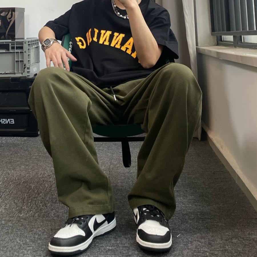 Quần Jogger Baggy kaki Dáng Suông Dài ống rộng - Chất Vải Kaki Kiểu Thể Thao UNISEX bốn Màu Đen,rêu,be,xám. 03x | BigBuy360 - bigbuy360.vn