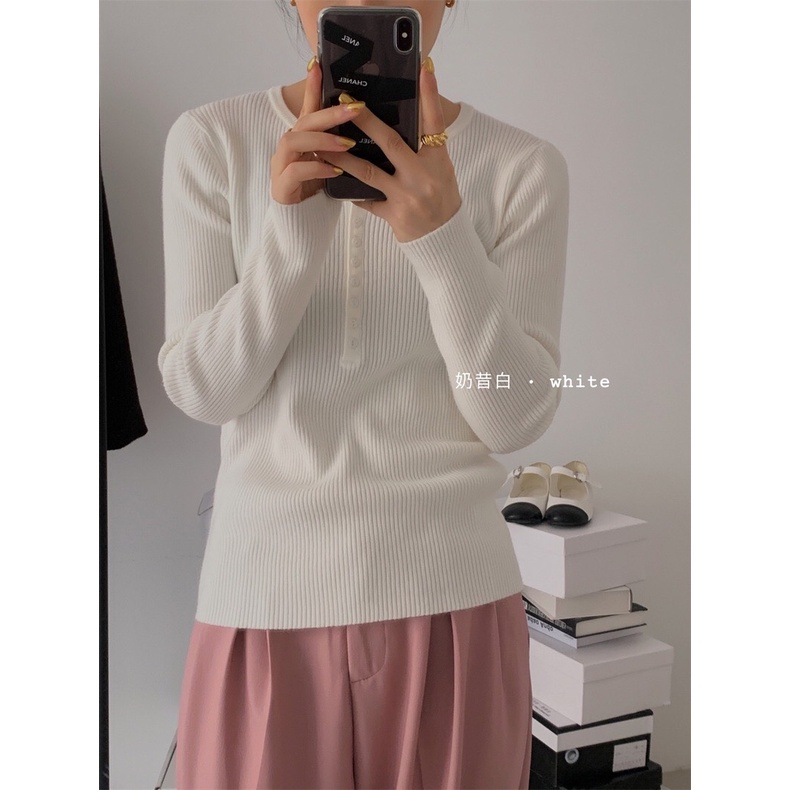 Áo len tay dài nút cài freesize có 6 màu - Lyn's Closet