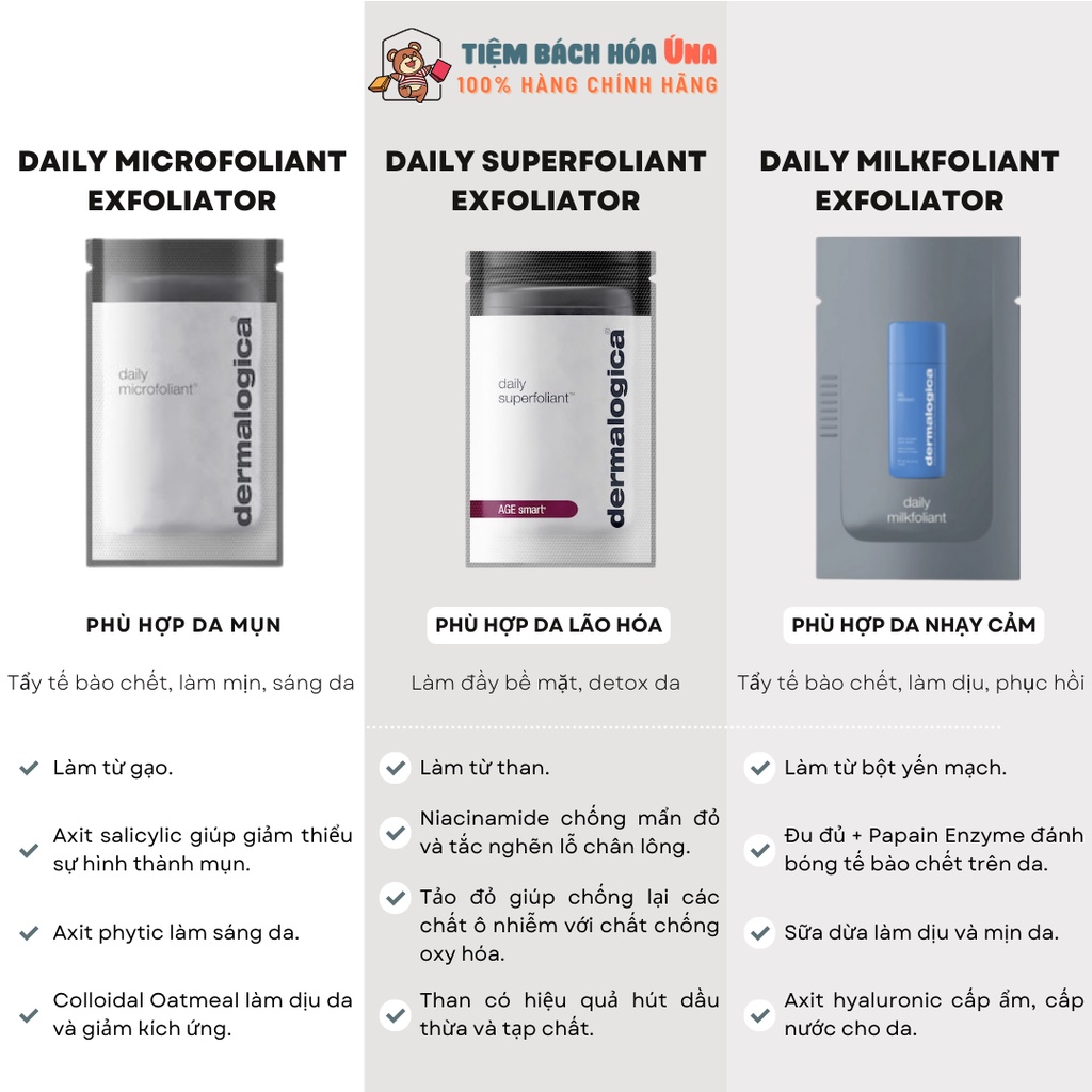 Tẩy tế bào chết Dermalogica loại Daily Microfoliant, Daily Superfoliant dạng gói sample nhiều loại chính hãng dùng thử