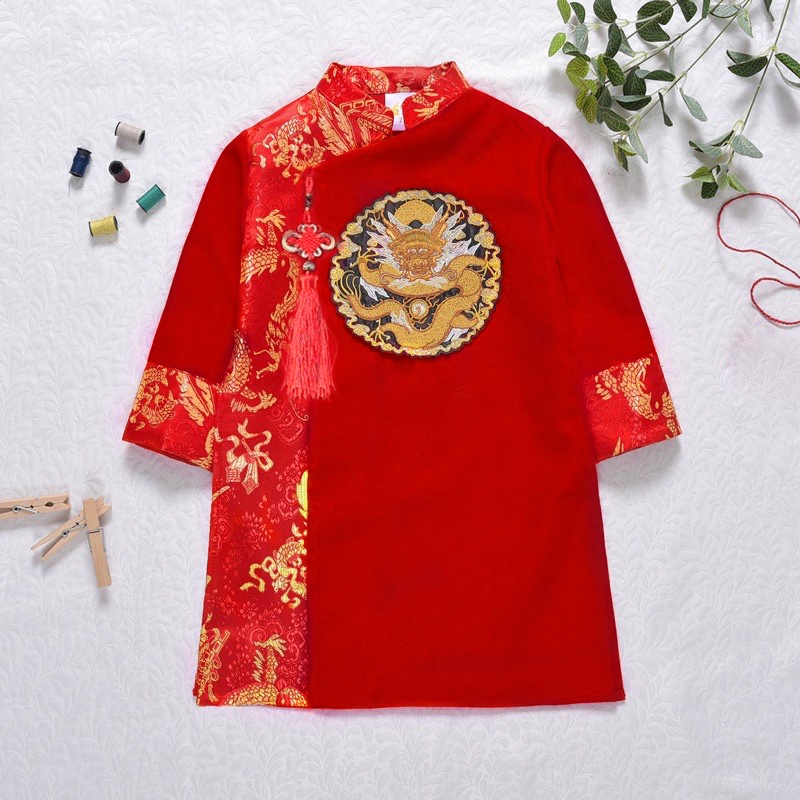 Áo dài cho bé trai  size 1 tuổi đến szie đại áo dài thêu lân