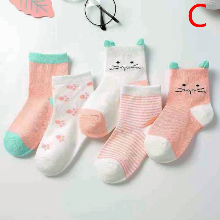 Set 5 đôi vớ cotton SANLUTOZ thiết kế động vật cho bé trai và bé gái sơ sinh