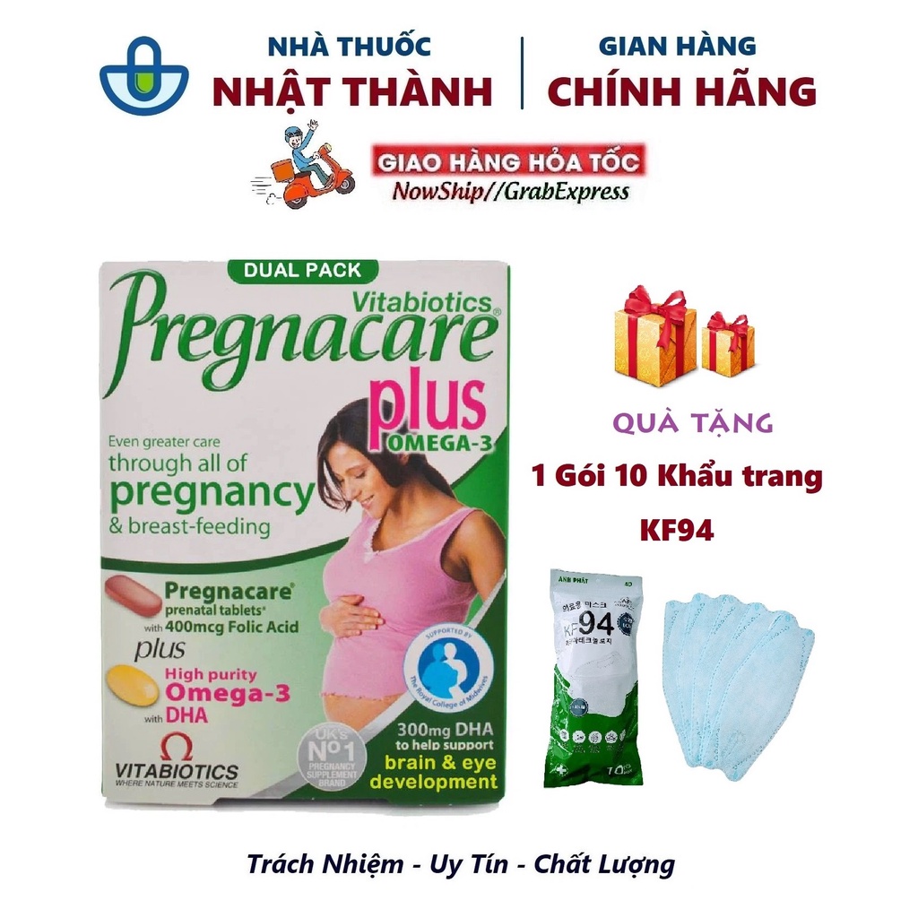 Viên uống bổ bầu Pregnacare Plus omega 3- Anh (Tem nhập khẩu chính hãng) tặng kèm khẩu trang KF94 người lớn