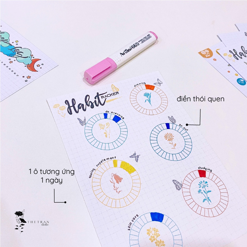Bộ 10 tờ ghi chú kế hoạch A5 theo dõi thói quen sinh hoạt sở thích / habit tracker / thetranstudio