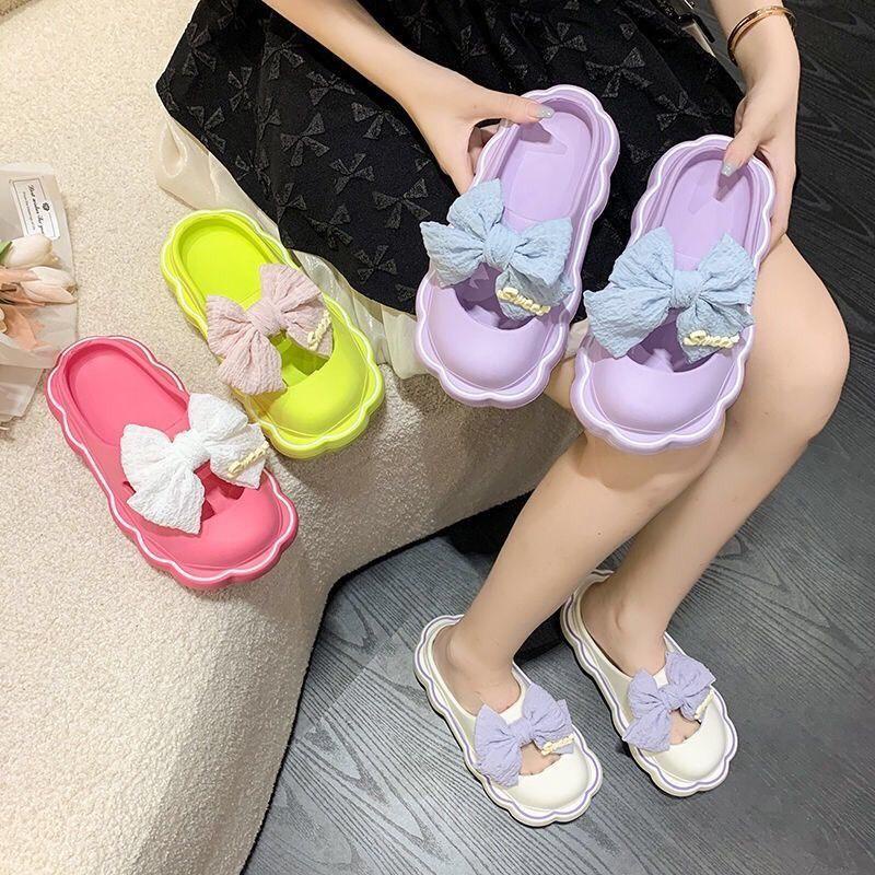 JY479- B14 NƠ VẢI CŨ Dép sục nơ vải thời trang nữ tính tiểu thư bánh bèo, chất liệu cao su dẻo