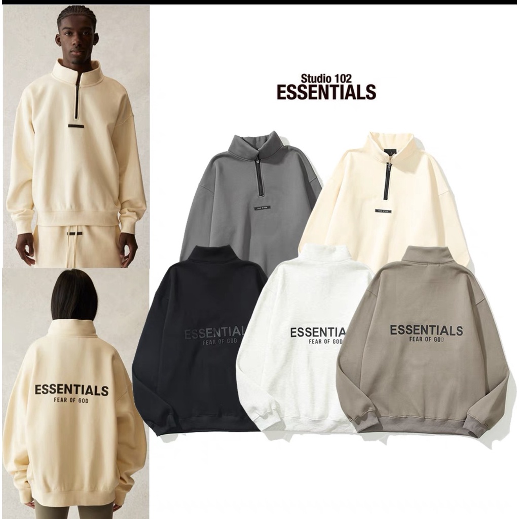 Áo sweater ESSENTIALS phối cổ cao có khóa kéo - hàng chuẩn from , tag mác đầy đủ ,chất nỉ cao cấp dày dặn COOL STORE