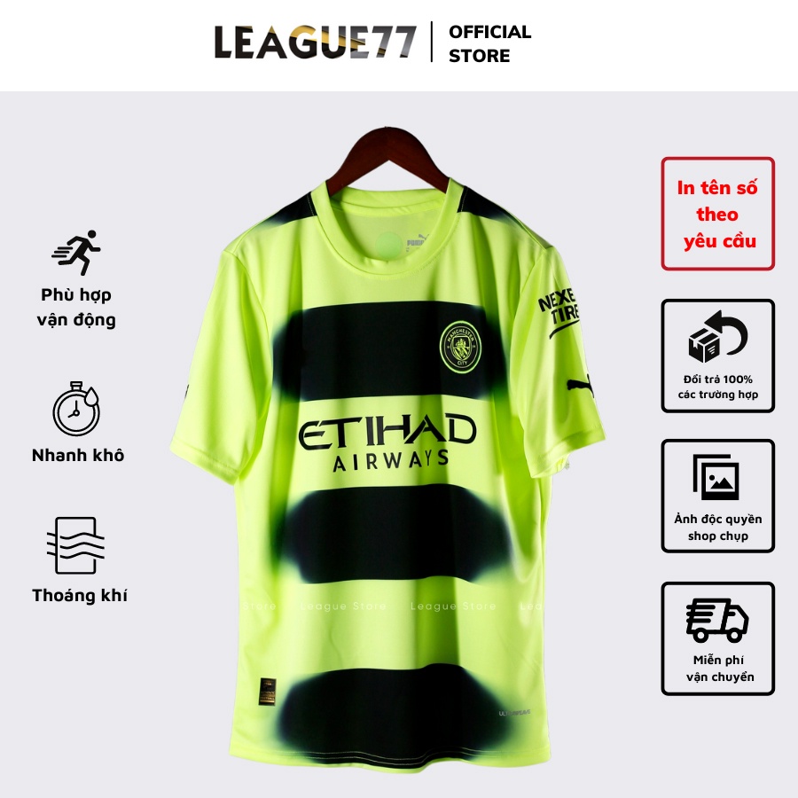 Áo Manchester City sân khách Leaguestore 22/23 - bộ quần áo đá bóng màu xanh nõn vải thái dệt mịn form âu