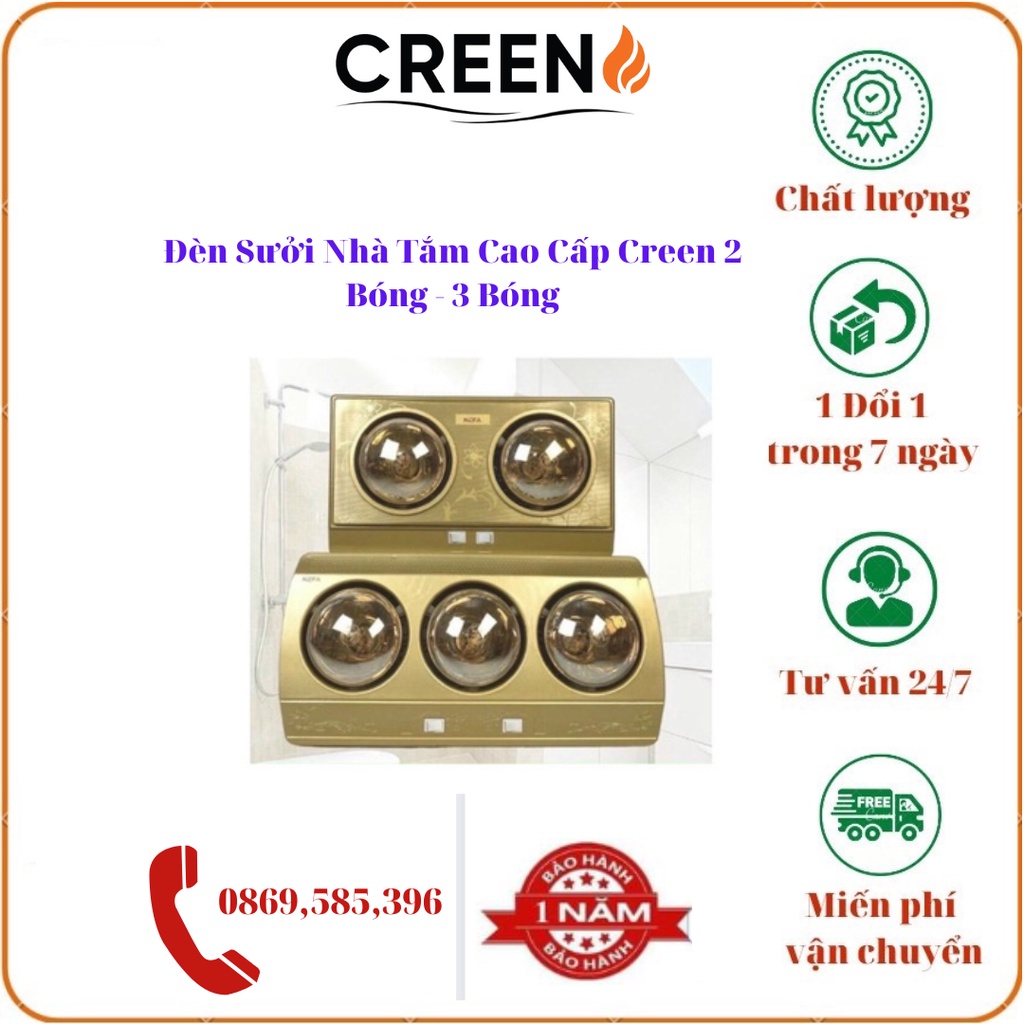 Đèn Sưởi Nhà Tắm Cao Cấp Creen 2 Bóng - 3 Bóng