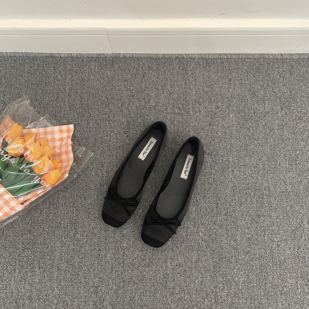 Giày Búp Bê Đế Bằng Màu Đen Dễ Phối Đồ Thời Trang Xuân Thu 2022