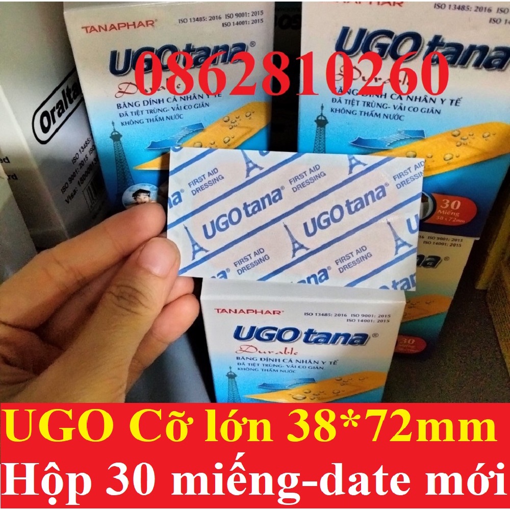 Băng dính cá nhân y tế UGOTANA hộp 30 miếng 38mm*72mm [UGO TANA tân á]