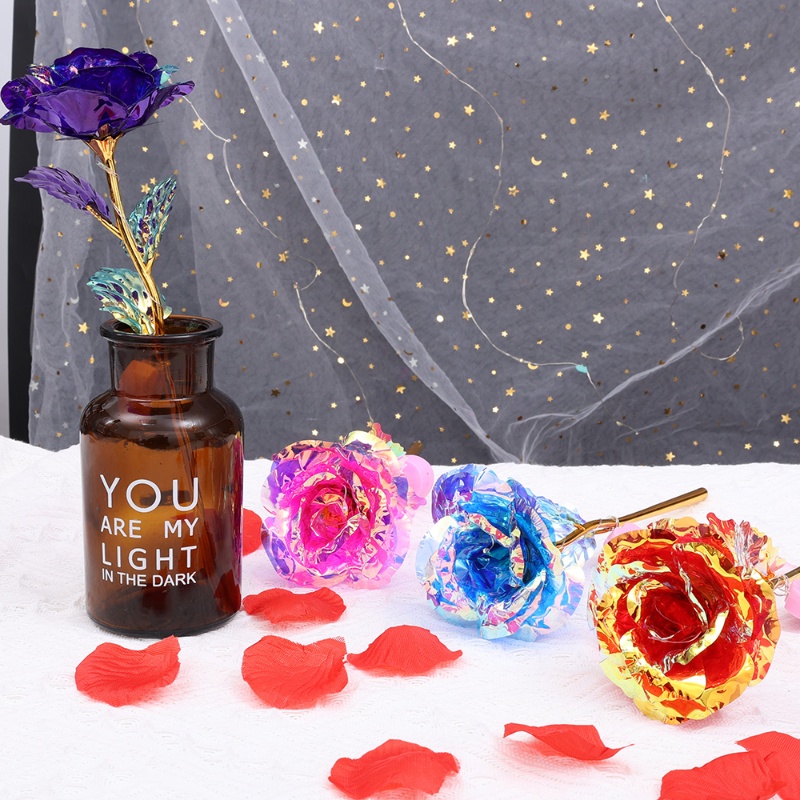 Bó Hoa Hồng Giả Bằng Lá Vàng / Galaxy Nhiều Màu Sắc Có Đèn Led Độc Đáo Trang Trí Nhà Cửa