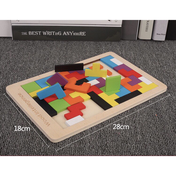 Bộ Ghép Hình Gỗ- Xếp Gạch Tư duy Cho Bé Sáng Tạo- 1 Bảng và 40 CHI TIẾT