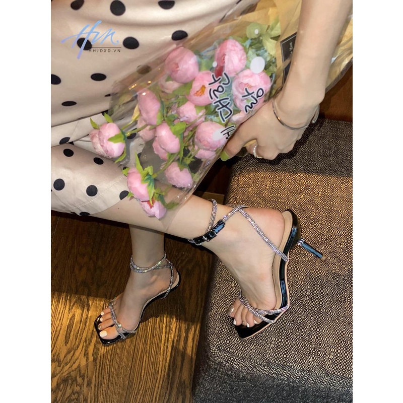 Sandal Cao Gót Hở Ngón Quai Chéo Đính Đá Thời Trang Mùa Hè Mới 2022 Dành Cho Nữ