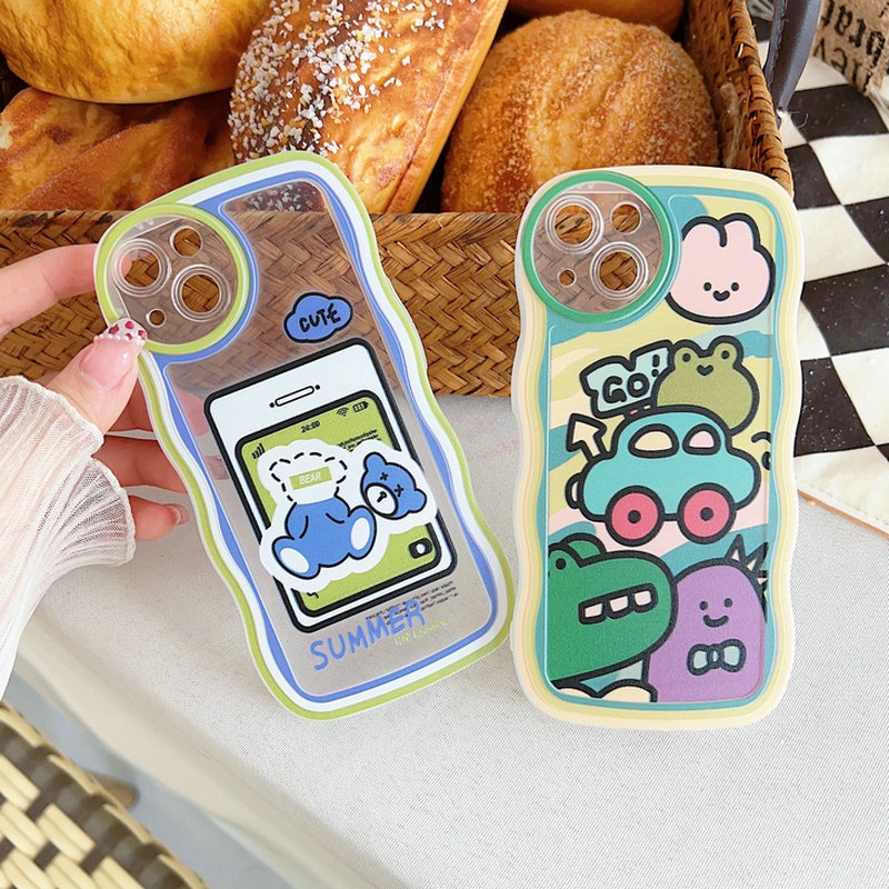 Cute Casing Redmi 12C A1 10C 10A 9C 9A 9S 8 6A 5A Note 12 4G 5G 11S 11 10s 10 Pro 9 9S 8 POCO X4 X5 M3 X3 Pro NFC Cartoon Waves Edge Bear Car Fine Hole Shockproof Clear Soft Phone Case Cover STB 03