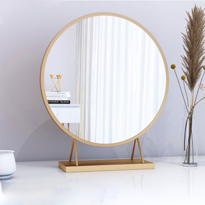 Gương trang điểm chất liệu khung kim loại , gương để bàn trang điểm lớn đường kính 40cm