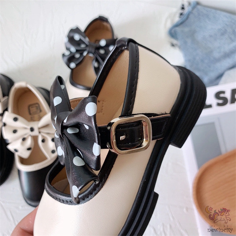 Giày Búp Bê Da Đế Mềm Đính Nơ Phong Cách Anh Quốc Cho Bé Gái