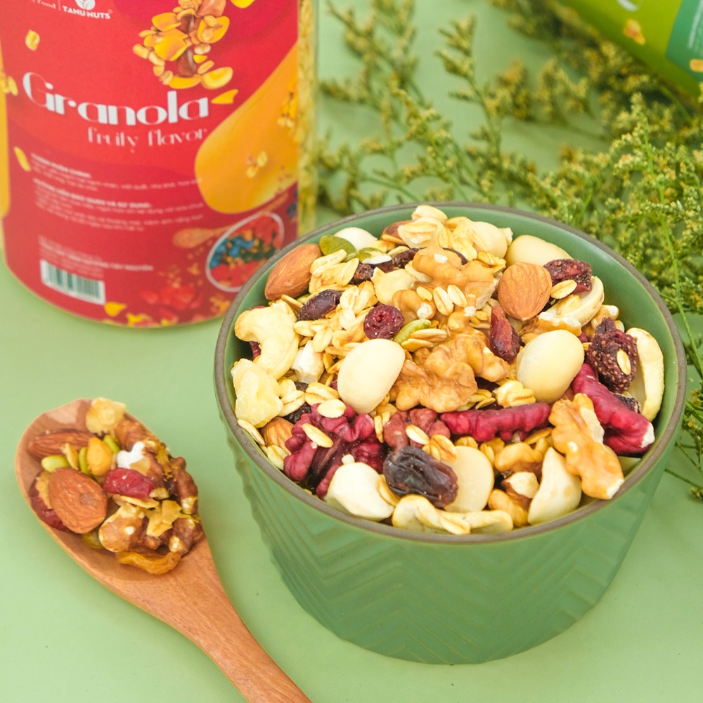 Granola siêu hạt 35% yến mạch TANU NUTS hũ 500g, ngũ cốc granola ăn kiêng giảm cân dinh dưỡng