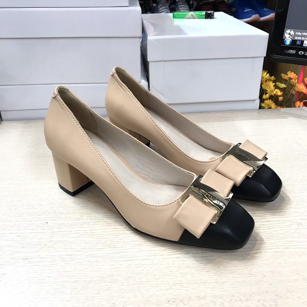 Giầy Cao Gót Nữ Da Thật Gót Trụ Cao 4cm VNXK