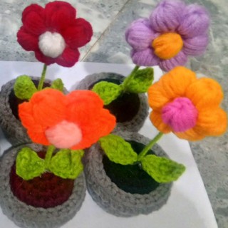 CHẬU HOA 6 CÁNH LEN HANDMADE