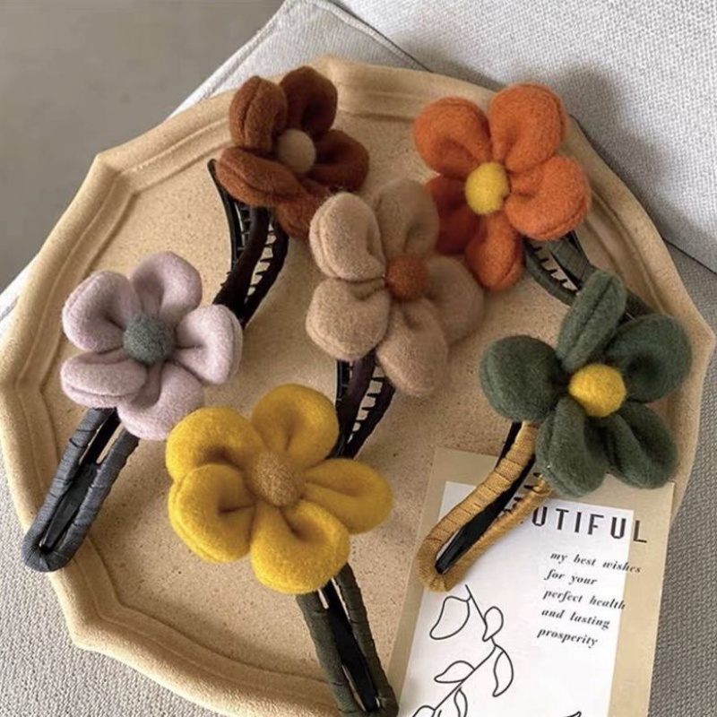 Kẹp Tóc Đuôi Ngựa Bằng Vải Bông Họa Tiết Hoa Lớn / Mùa Thu Đông Hàn Quốc Thanh Lịch Cho Nữ