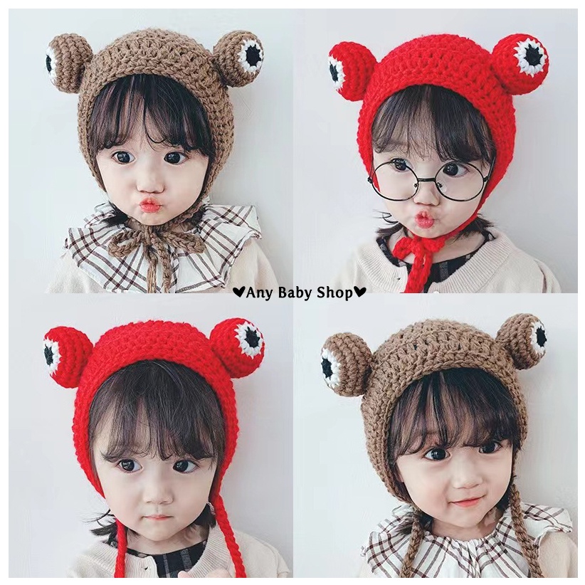 Nón len móc hình ếch cute nhiều màu cực cool cho bé trai và bé gái-có lót lông êm ái (hàng có sẵn) ❣❣
