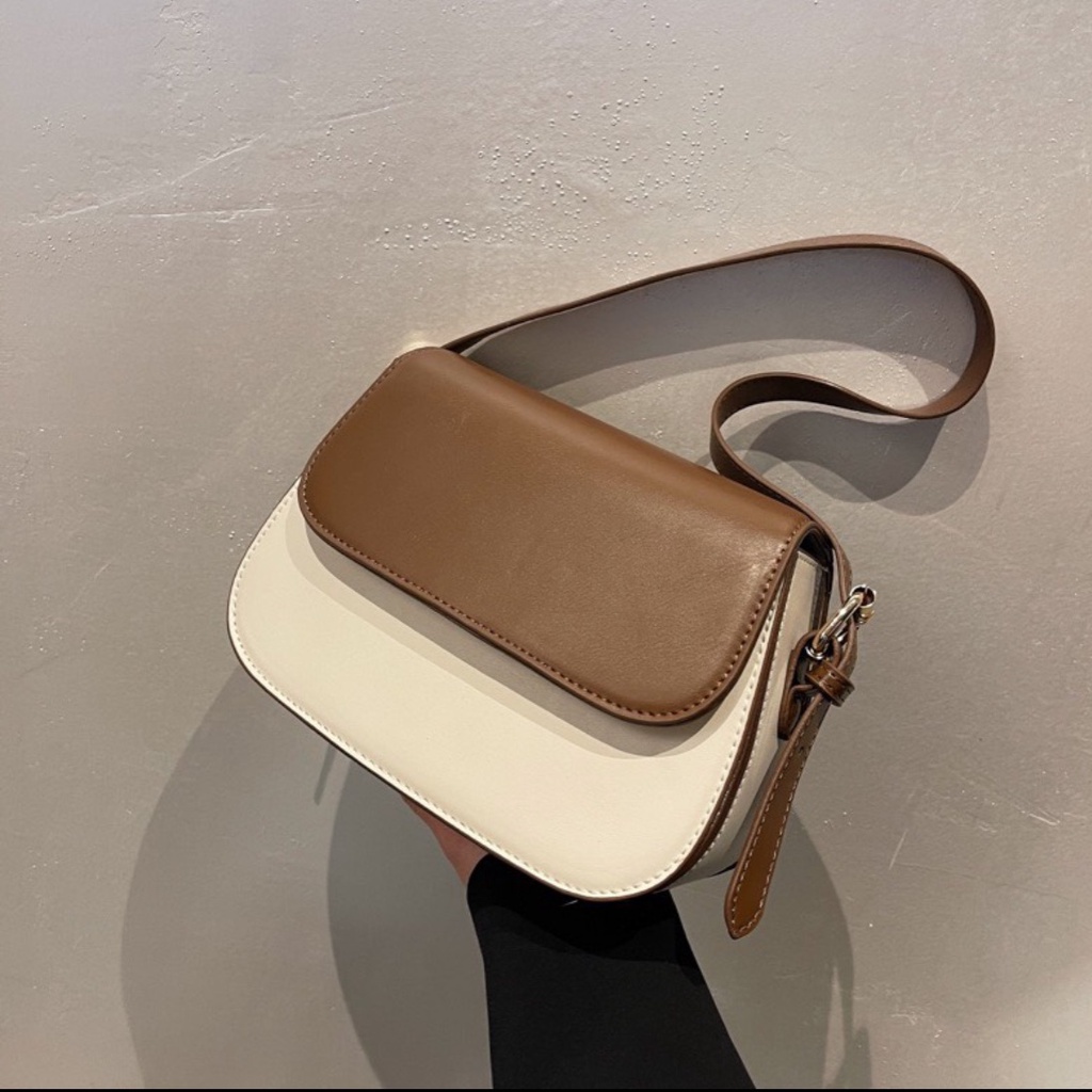 Túi xách nữ--Túi đeo chéo và kẹp nách nữ khóa gập, nam châm có 3 ngăn basic