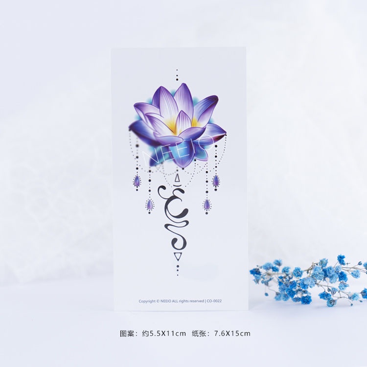 Miếng Dán Hình Xăm Tạm Thời Lily / Hoa Sen / Hoa Sen Màu Xanh Dương Chống Thấm Nước Lâu Trôi Cho Nữ