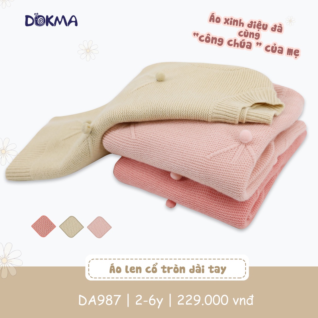 SALE 20% - DOKMA 2-6Y TUỔI Áo len cổ tròn bé gái Dokma