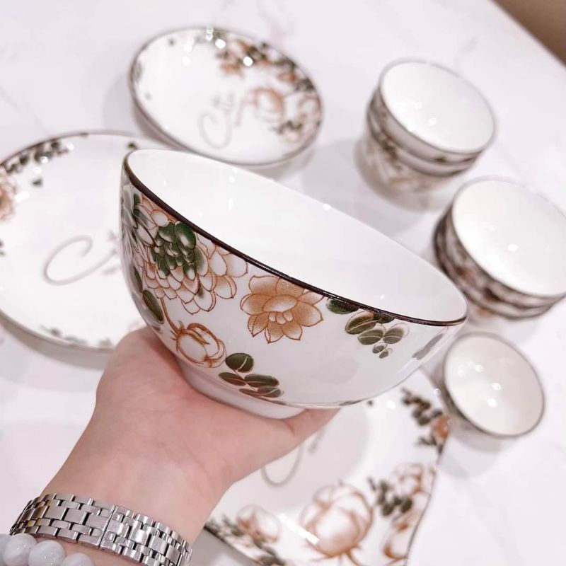 Sét bát đĩa gốm sứ hoạ tiết bắt mắt,sáng bóng