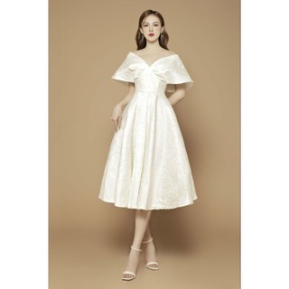 Đầm gấm xòe trễ vai siêu sang (size M -->2XL)