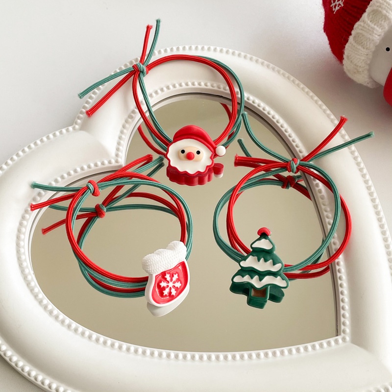 Dây Buộc Tóc Cao Su Co Giãn Hai Màu Sắc Phong Cách Giáng Sinh