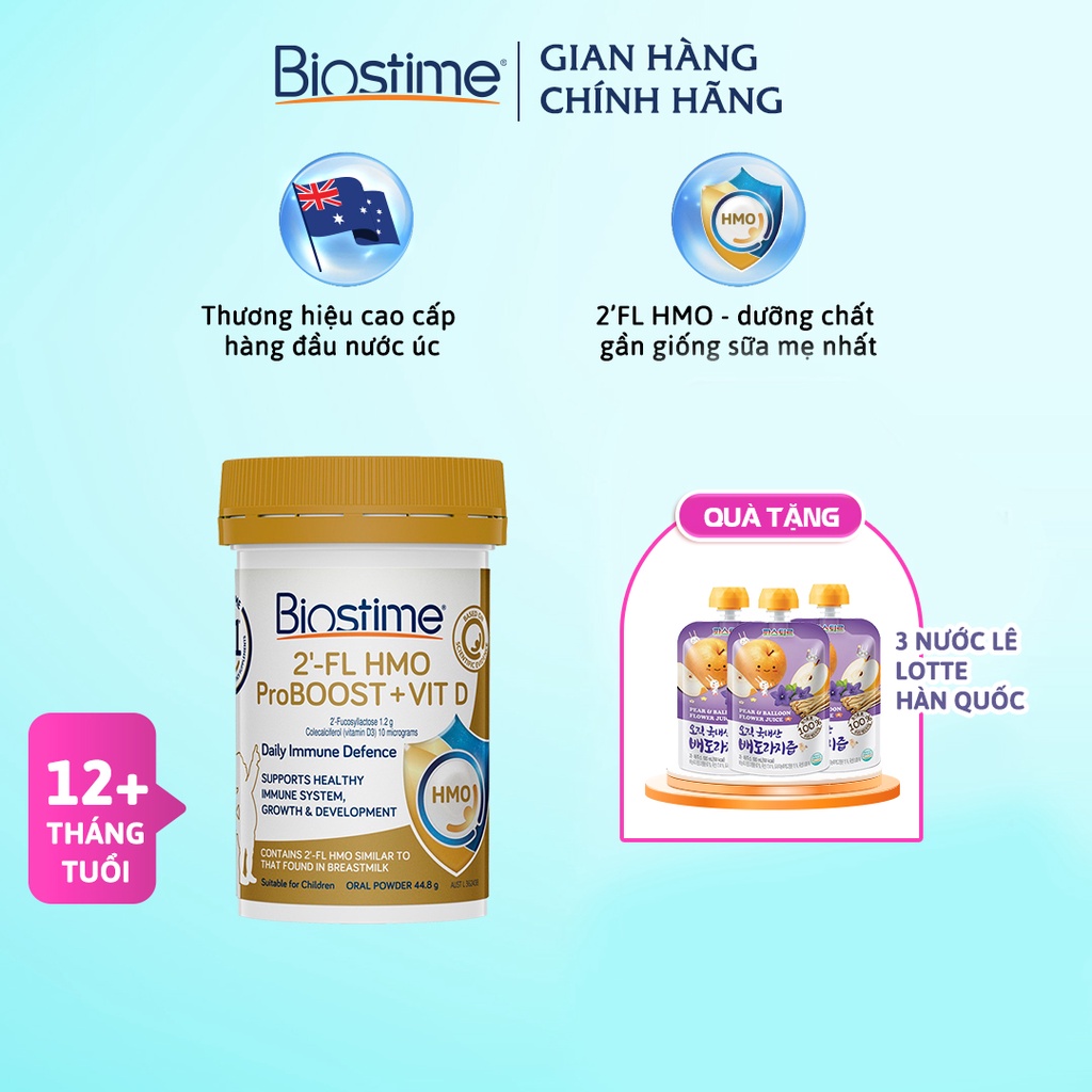 Tinh chất Hmo Biostime 2’FL Hmo Proboost Vitamin D, cải thiện biếng ăn, táo bón, tăng cường hệ miễn dịch 44,8g