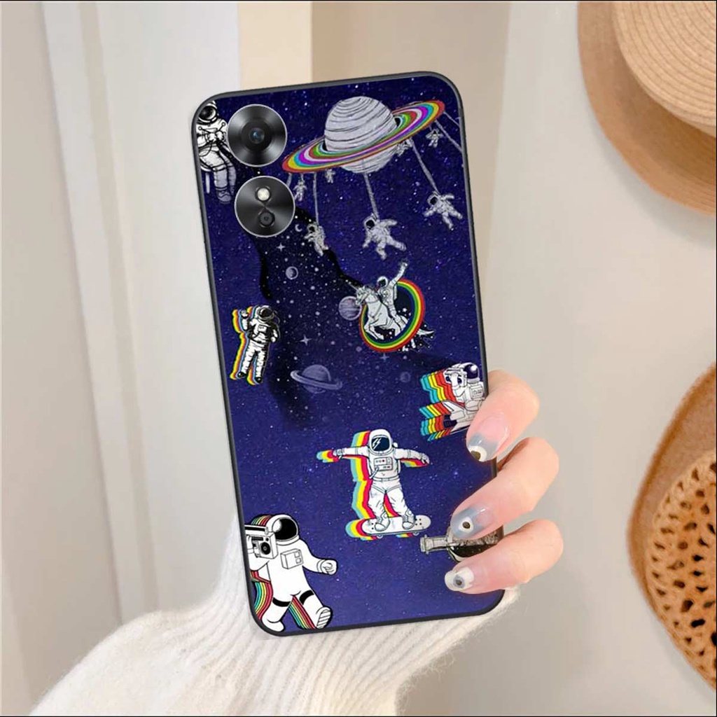 Ốp lưng Oppo A17 / A17K hình phi hành gia phê pha, lang thang trên mây, ốp rẻ bền đẹp