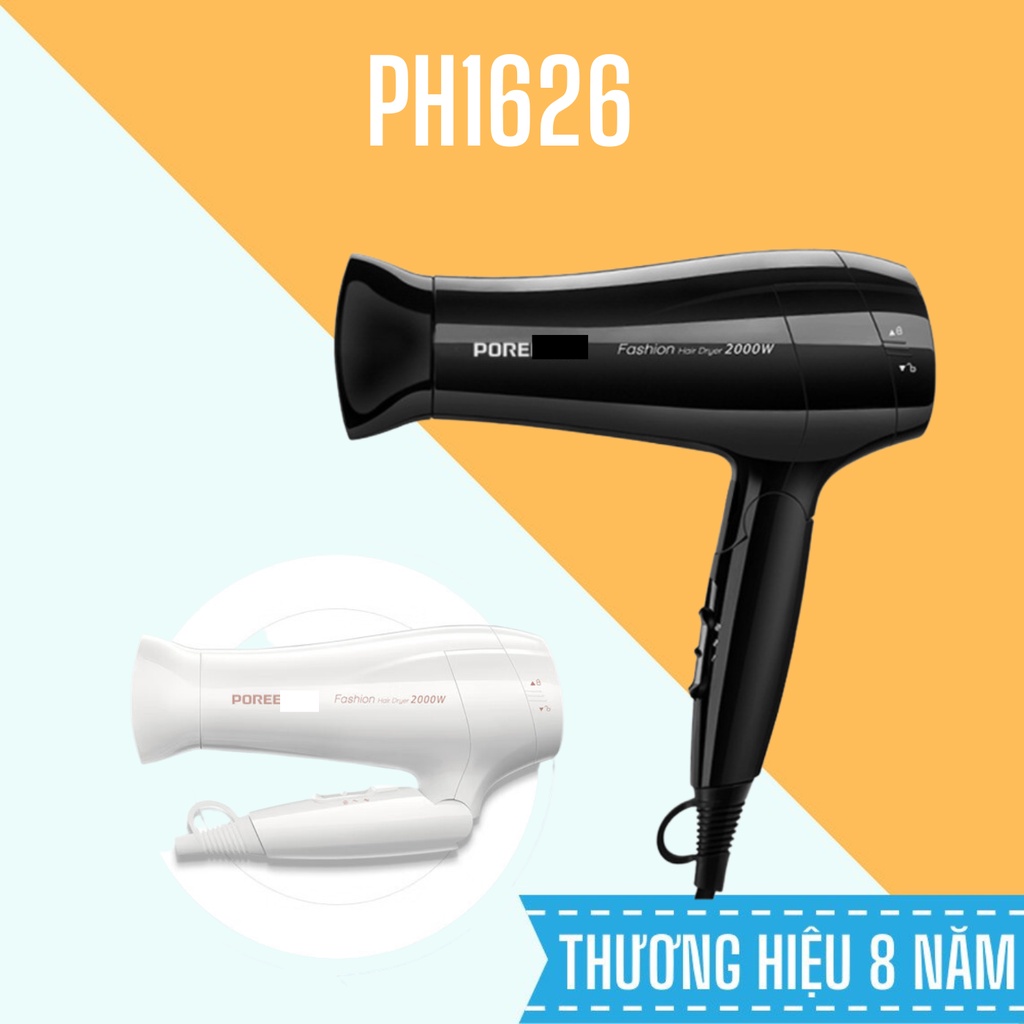 Máy sấy tóc Po.re siêu mạnh mẽ 2000W, Có thể gập gọn siêu tiện lợi, Thiết kế bền bỉ, Bảo hành 1 đổi 1