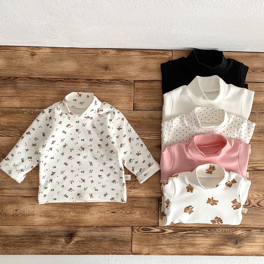 Áo Thun Tay Dài Cổ Cao Thời Trang Thu Đông Dành Cho Bé Trai Bé Gái