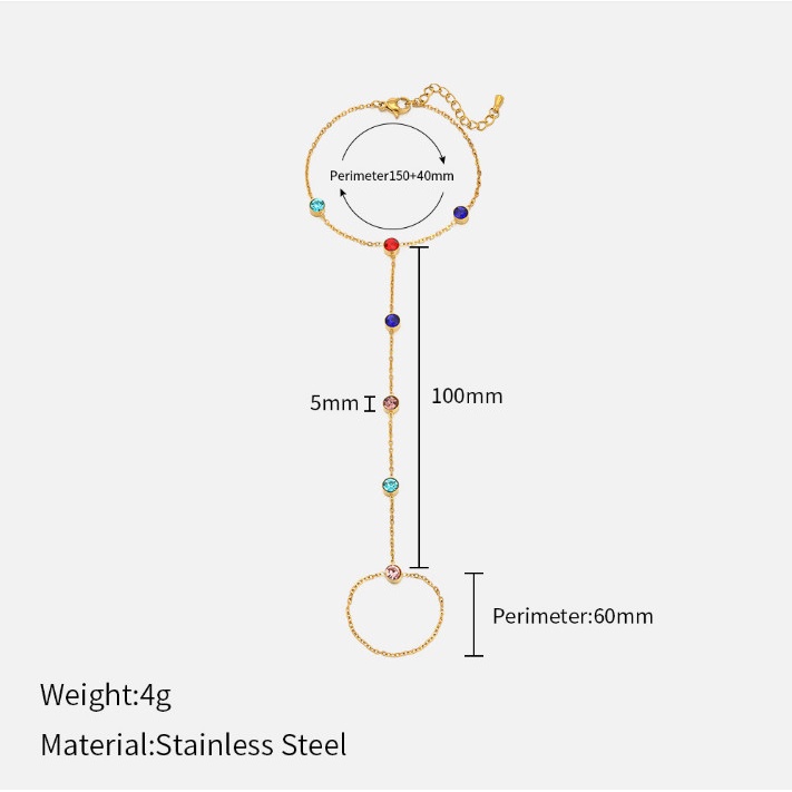 Lắc Tay Liền Nhẫn Phối Đá Nhân Tạo Nhiều Màu Chất Liệu Titan Không Han Rỉ TT 4451