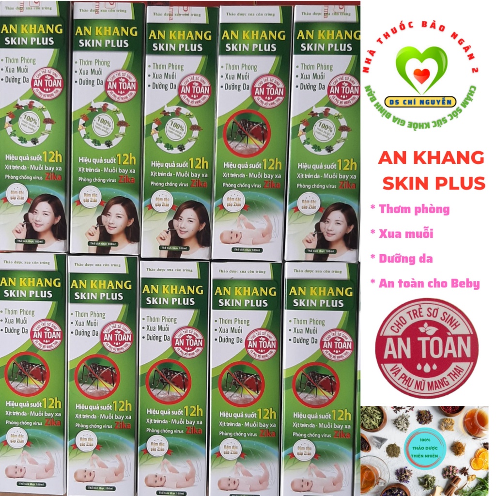 Skin Plus An Khang - Thơm phòng, Xua muỗi, Dưỡng da, bảo vệ suốt 24h, 100ml