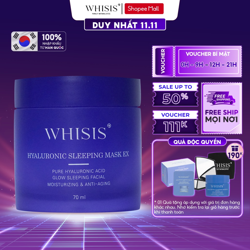 Mặt nạ ngủ cấp ẩm, chống lão hóa WHISIS HYALURONIC SLEEPING MASK EX - 70ml
