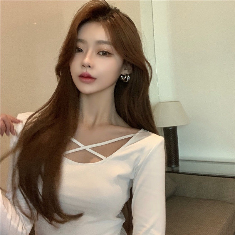 IELGYÁo Thun Nữ Dài Tay Màu Sắc Trơn Phong Cách Hàn Quốc