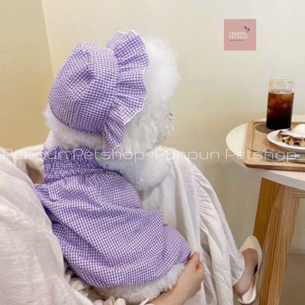 Jum sọc caro kèm nón cho chó mèo chất vải cao cấp màu hồng, tím - PunPunPet Shop