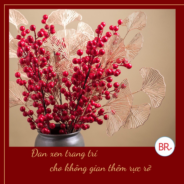 Cành rẻ quạt trang trí Tết tài lộc – Cành lá hoa vàng kim trang trí nhà cửa – 01742