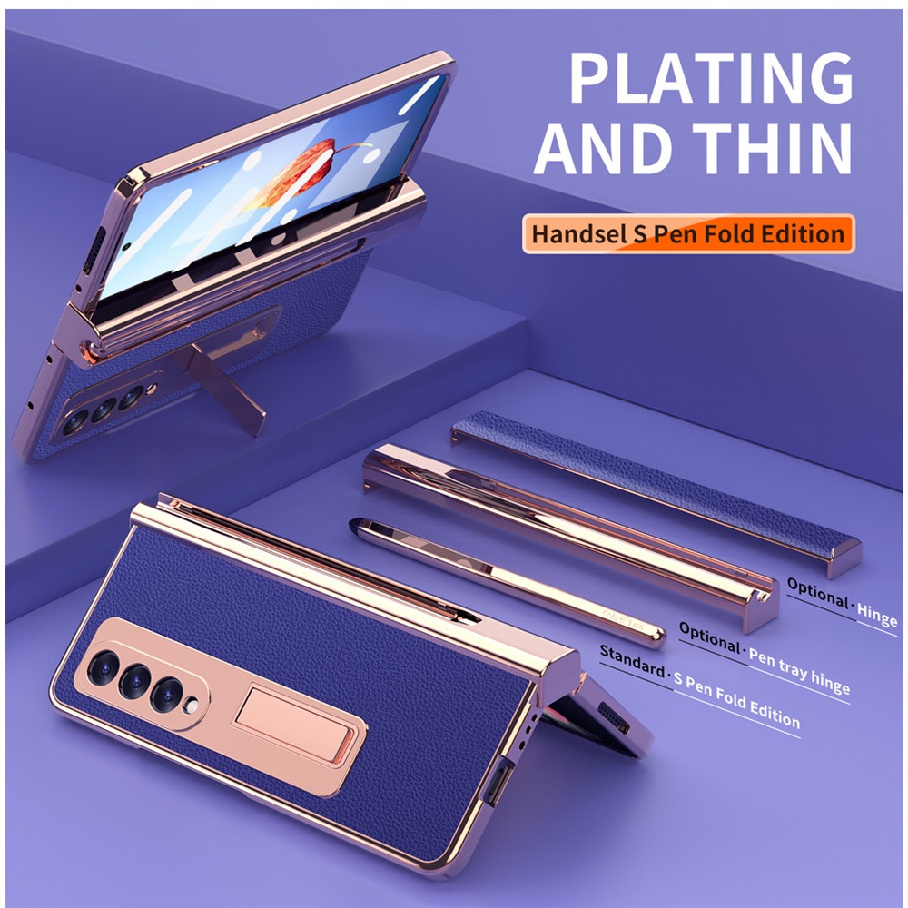 Bao Da PU Điện Thoại Nắp Lật Bản Lề Kép Có Ngăn Đựng Bút Cảm Ứng & Giá Đỡ Ẩn Cho Samsung Galaxy Z Fold 4 Z Fold4 5G Fold3 Fold2 Kính